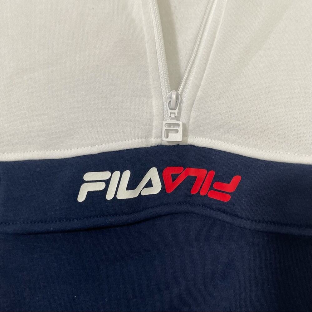 0348 NWT FILA Women's Half Zip Pullover Sweatshirt Colorblock White Blue Fleece - Picture 5 of 13